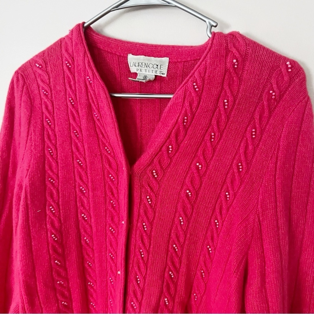 VTG Cable Knit Lambswool Angora Cardigan Medium Pink Feminine Coquette Petite
